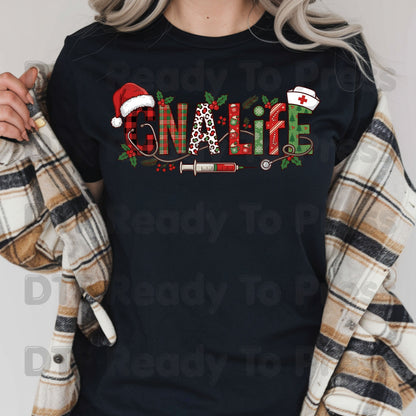 Christmas CNA Life Leopard Plaid DTF Transfers, Medical Nursing Syringe Holiday Ready to Press