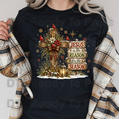 Jesus Is the Reason Christmas DTF Transfers, Cross Red Cardinals Christian Holiday Ready to Press