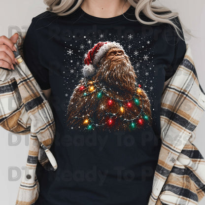 Christmas Bigfoot DTF Transfer, Santa Sasquatch Lights