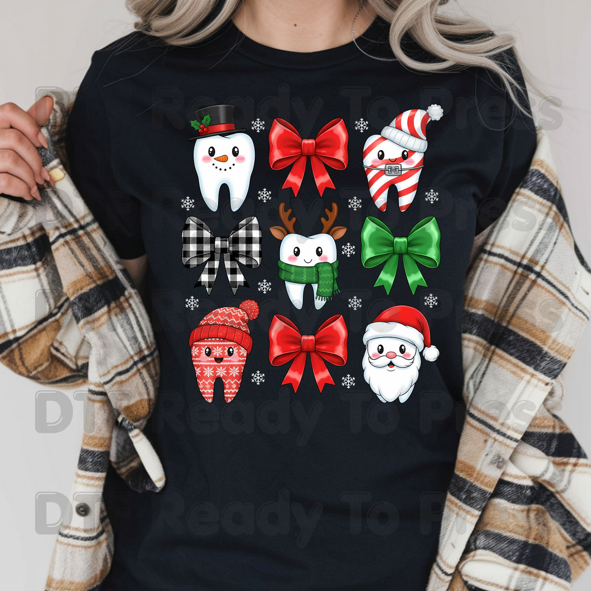 Christmas Dental Squad DTF Transfers, Dental Teeth Bow Santa Reindeer Holiday Ready to Press