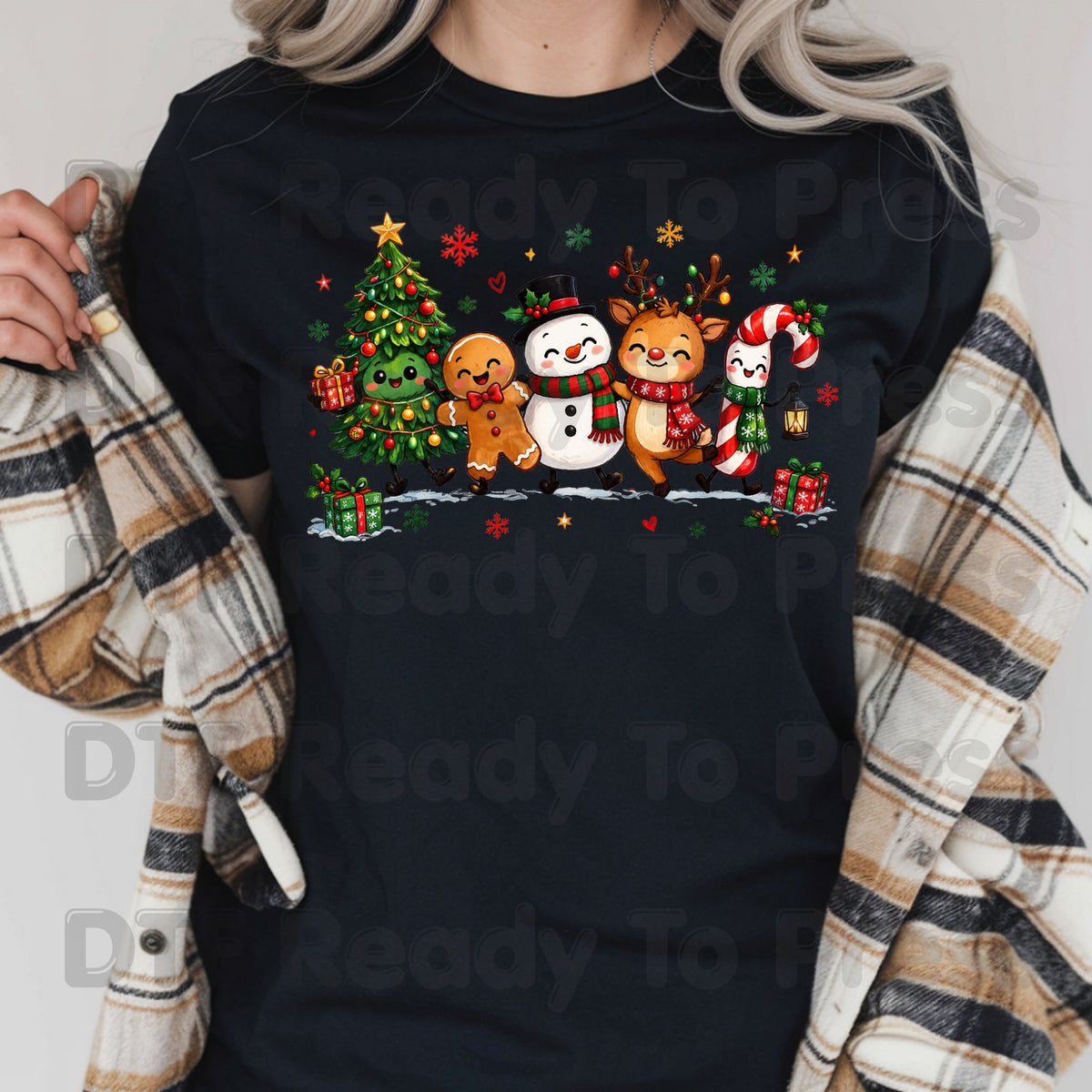 Christmas Friends Squad DTF Transfers, Holiday Reindeer Snowman Christmas Tree Cute Ready to Press