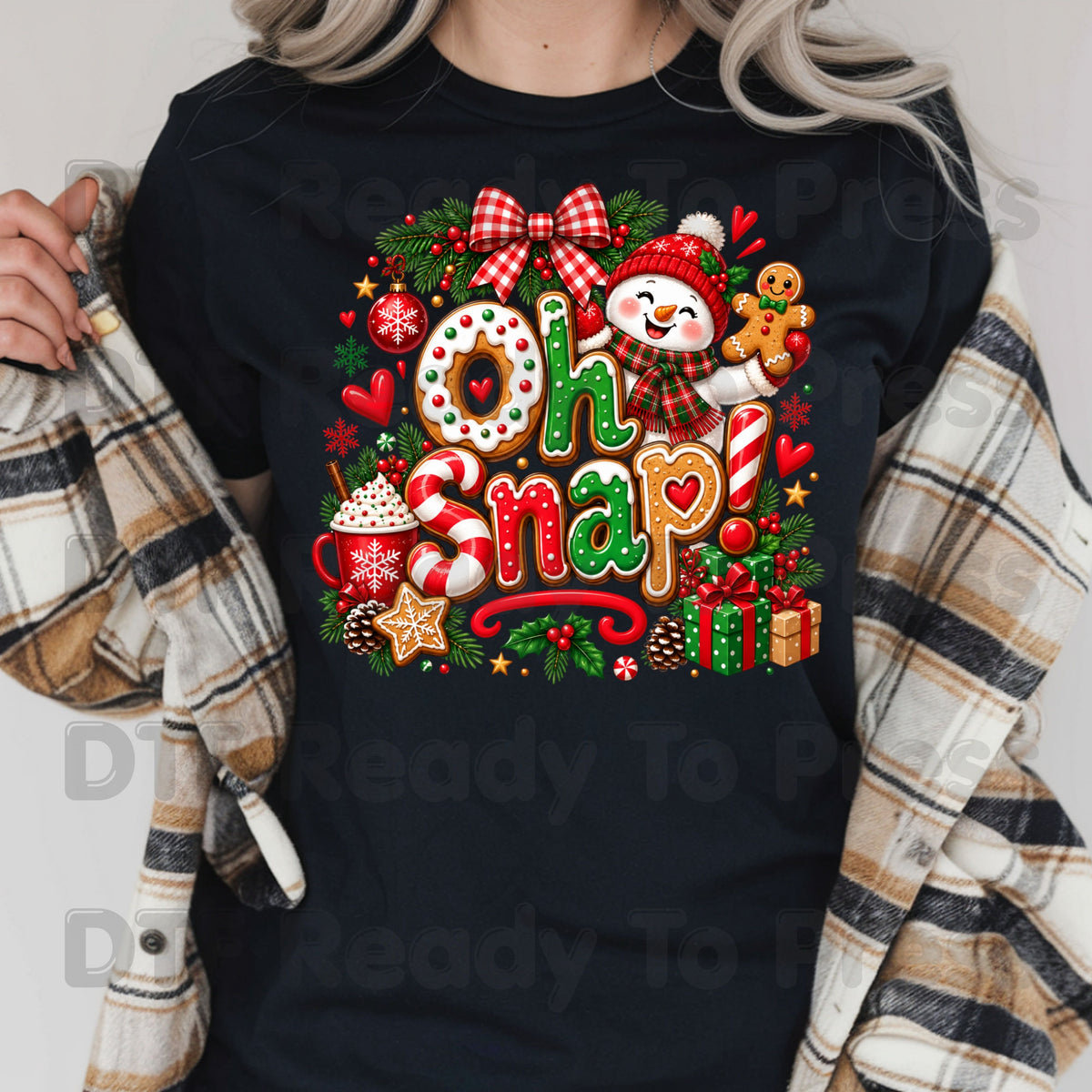 Gingerbread Snowman Christmas DTF Transfers, Oh Snap Cute Holiday Cookie Ready to Press