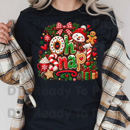 Gingerbread Snowman Christmas DTF Transfers, Oh Snap Cute Holiday Cookie Ready to Press