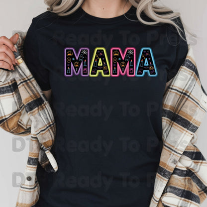 Halloween Mama DTF Transfers, Neon Spooky Doodle Ghost Pumpkin Witch Hat Ready to Press