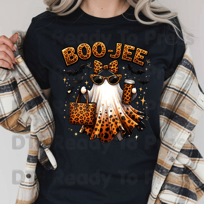 Halloween DTF Transfer Ready to Press Leopard Print Boojee Ghost with Purse Tumbler Glasses Heat Transfer Shirts Trendy Spooky Vibes Tees