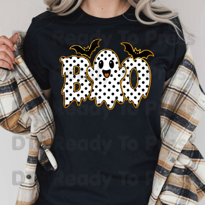 Polka Dot Ghost Halloween DTF Transfers, Boo Cute Spooky Bats Holiday Ready to Press