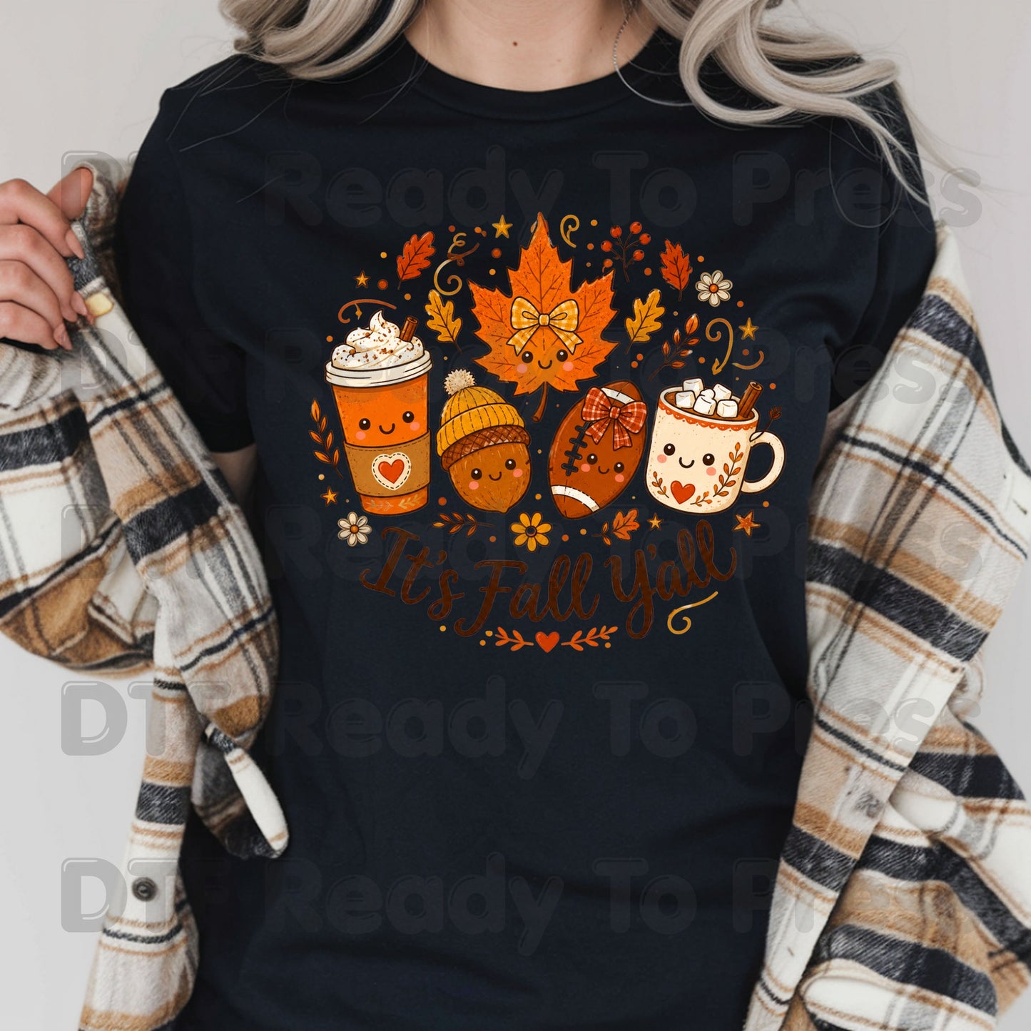 It's Fall Y'all DTF Transfers, Autumn Season Coffee Acorn Football Cute Ready to Press