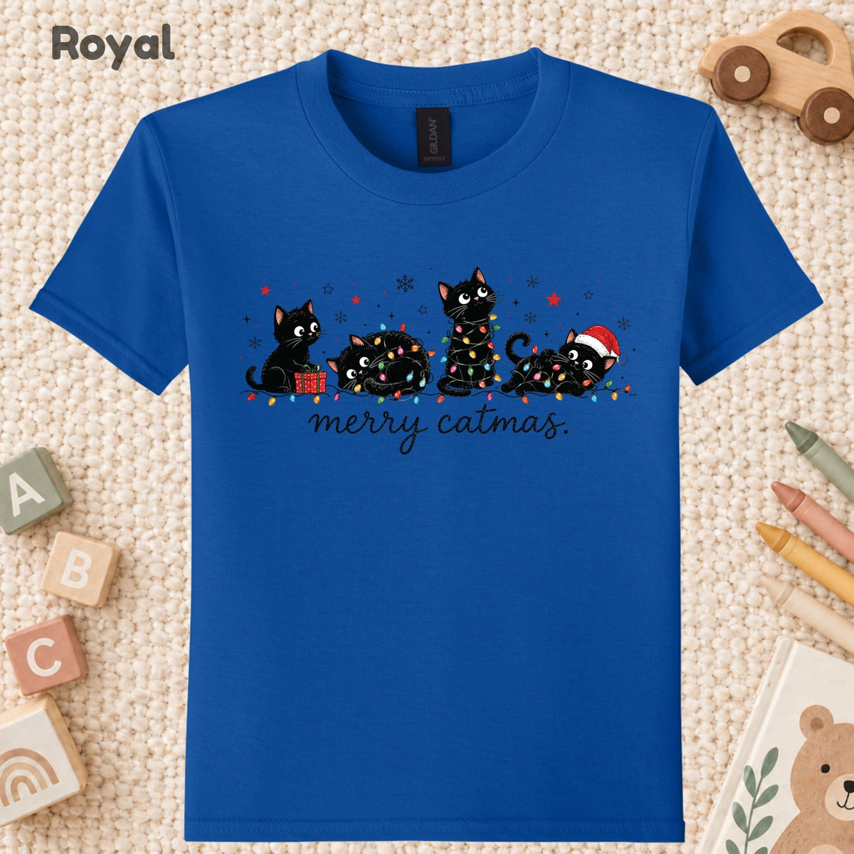 Merry Catmas T-Shirt, Cute Kitten Christmas Lights Tee, Festive Cat Sweatshirt
