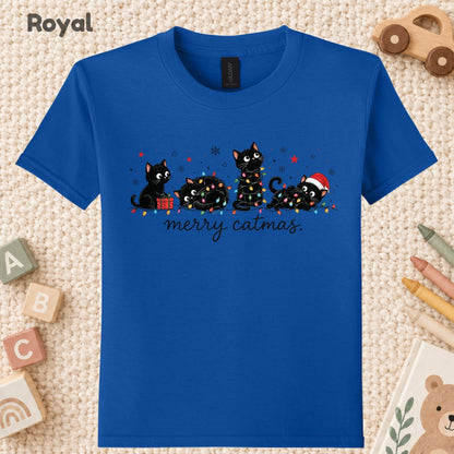 Merry Catmas T-Shirt, Cute Kitten Christmas Lights Tee, Festive Cat Sweatshirt
