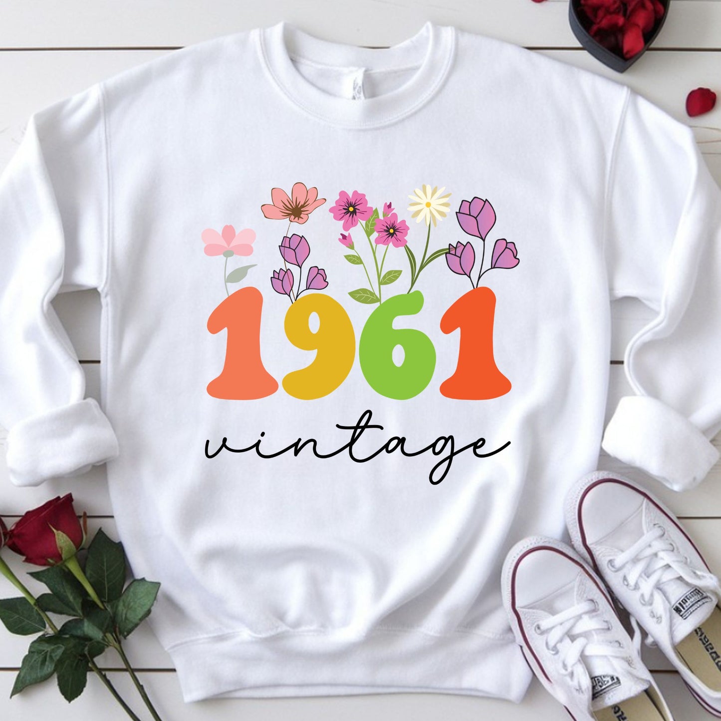 65th Birthday Shirt Women Made in 1961 T-Shirt 65 Years Loved Floral Birthday Gift