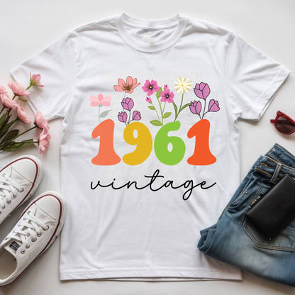 65th Birthday Shirt Women Made in 1961 T-Shirt 65 Years Loved Floral Birthday Gift