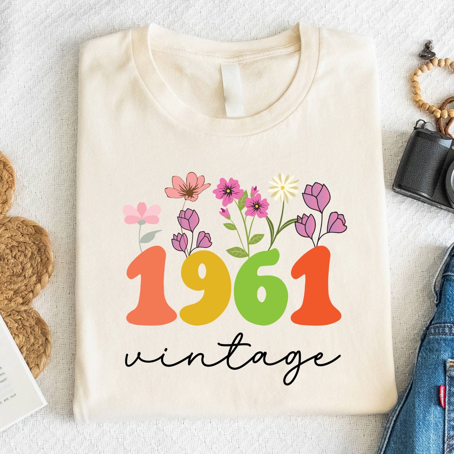 65th Birthday Shirt Women Made in 1961 T-Shirt 65 Years Loved Floral Birthday Gift
