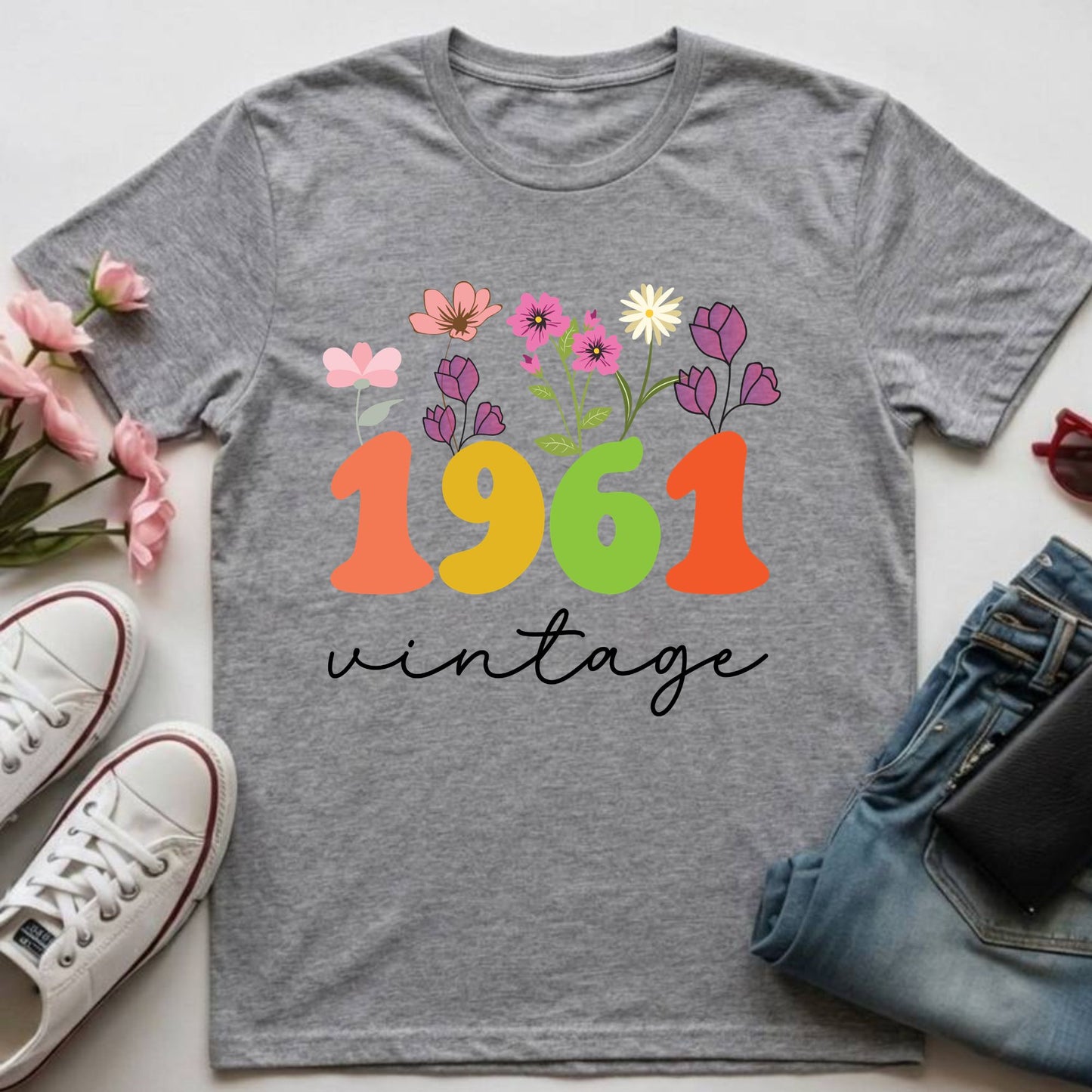 65th Birthday Shirt Women Made in 1961 T-Shirt 65 Years Loved Floral Birthday Gift