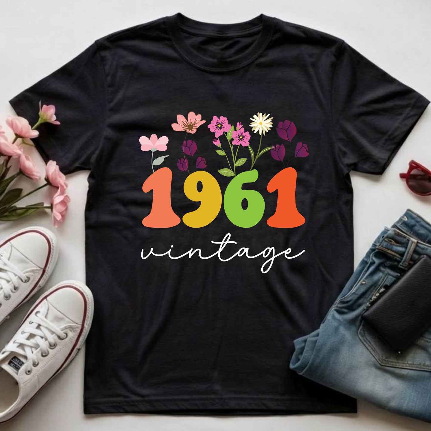 65th Birthday Shirt Women Made in 1961 T-Shirt 65 Years Loved Floral Birthday Gift
