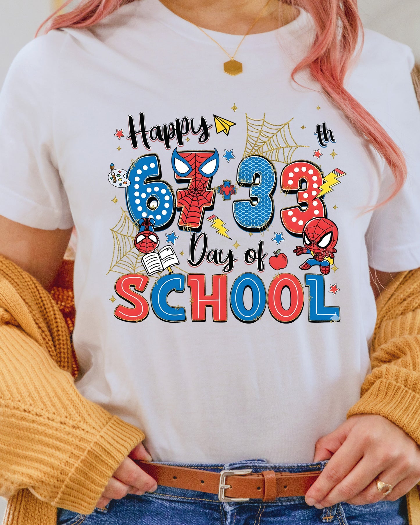 67 Meme School Cartoon DTF Transfer Ready to Press Happy 100 Days Heat Application UV Sticker Prints Funny Character DIY Student Shirt Decal