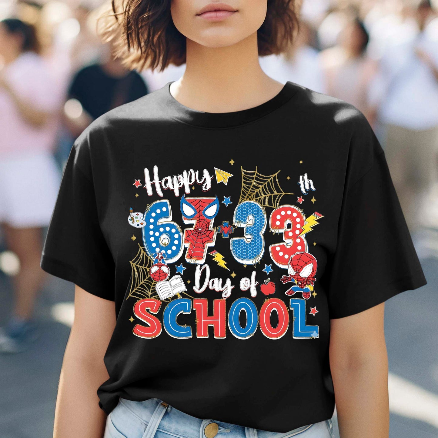 67 Meme School Cartoon T Shirt Cute Character Happy 100 Days of School Shirt for Kids Boys Girls Women Men Classroom Celebration Tee