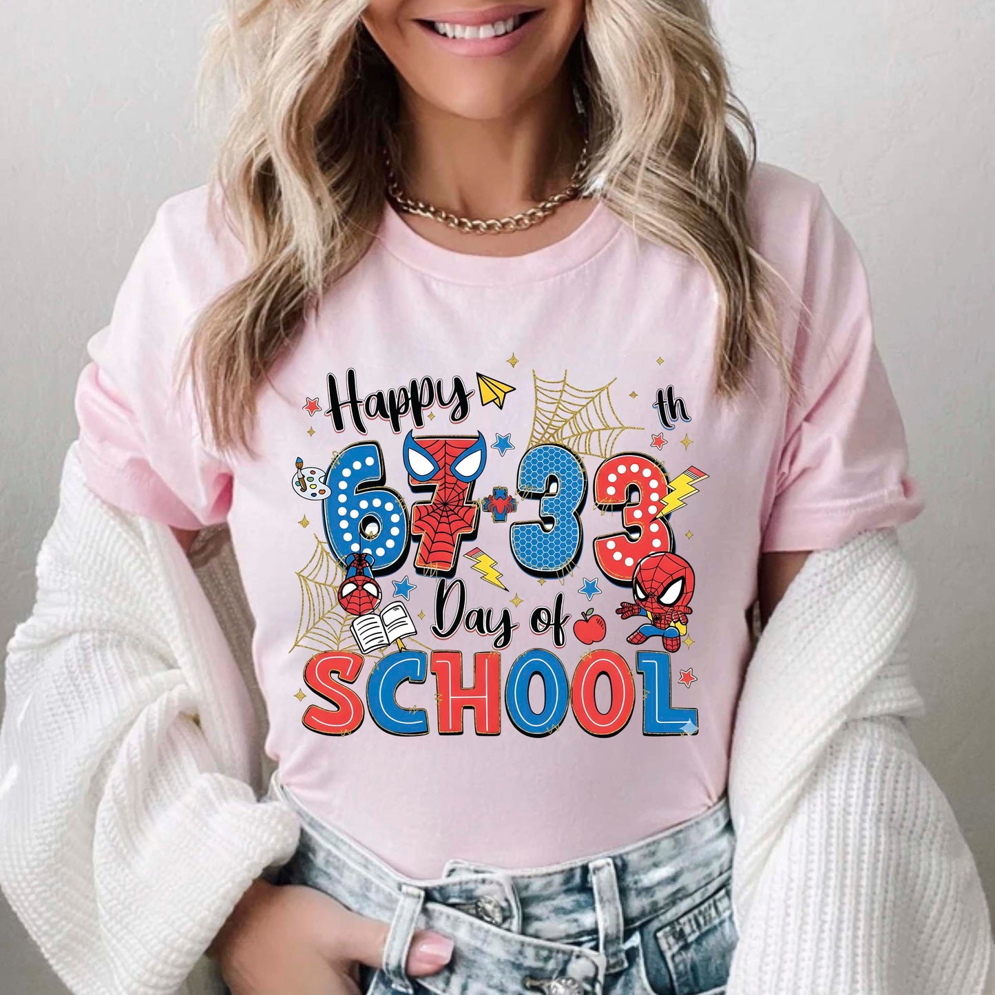 67 Meme School Cartoon T Shirt Cute Character Happy 100 Days of School Shirt for Kids Boys Girls Women Men Classroom Celebration Tee