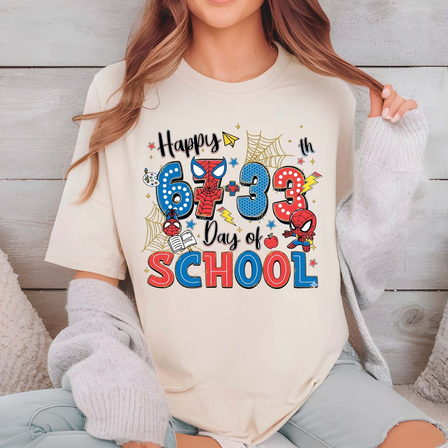 67 Meme School Cartoon T Shirt Cute Character Happy 100 Days of School Shirt for Kids Boys Girls Women Men Classroom Celebration Tee