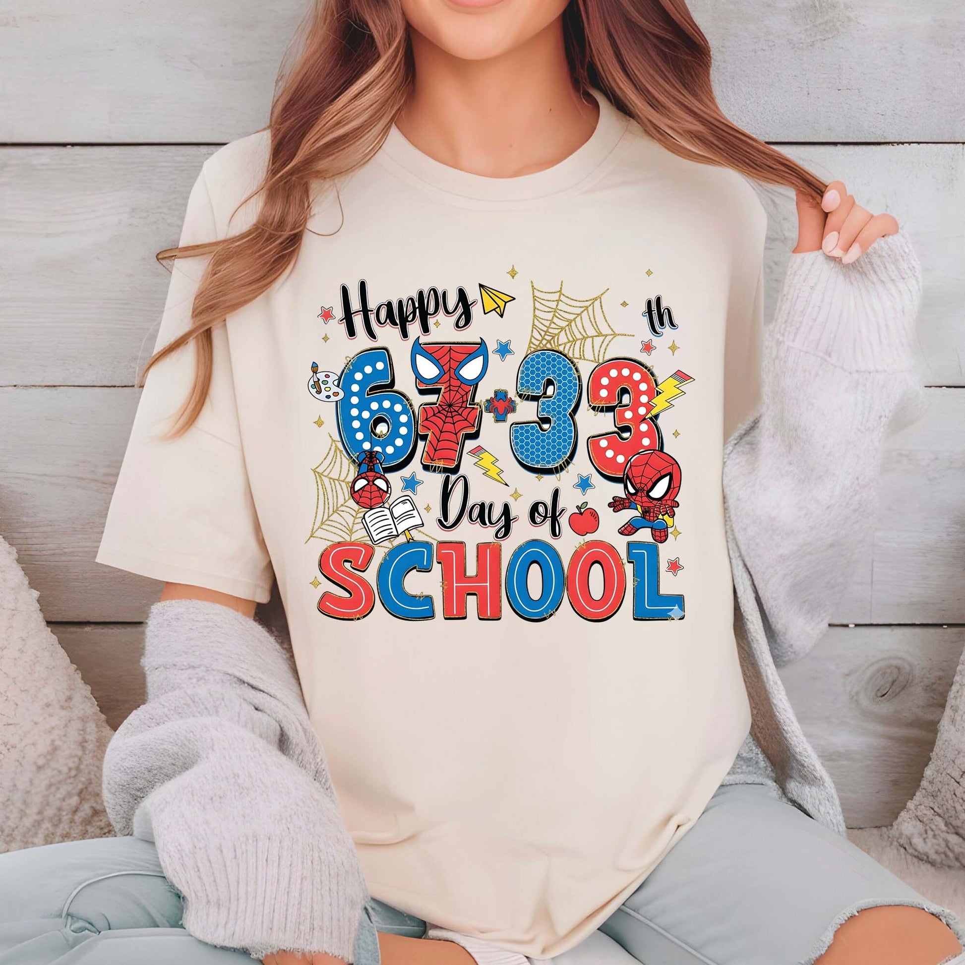 67 Meme School Cartoon T Shirt Cute Character Happy 100 Days of School Shirt for Kids Boys Girls Women Men Classroom Celebration Tee