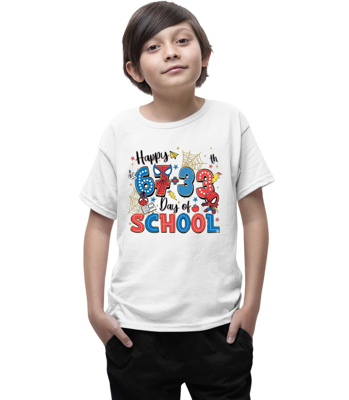 67 Meme School Cartoon T Shirt Cute Character Happy 100 Days of School Shirt for Kids Boys Girls Women Men Classroom Celebration Tee