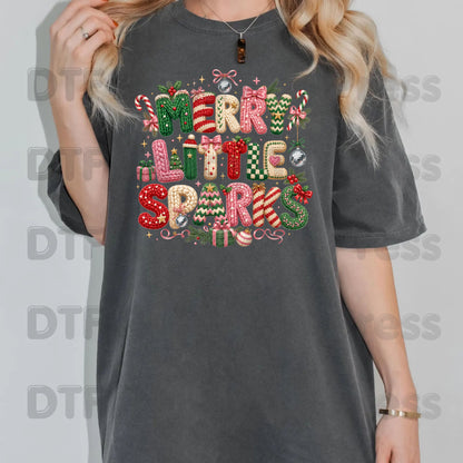Merry Little Sparks DTF Transfers, Christmas Cable Knit Bow Disco Holiday Ready to Press