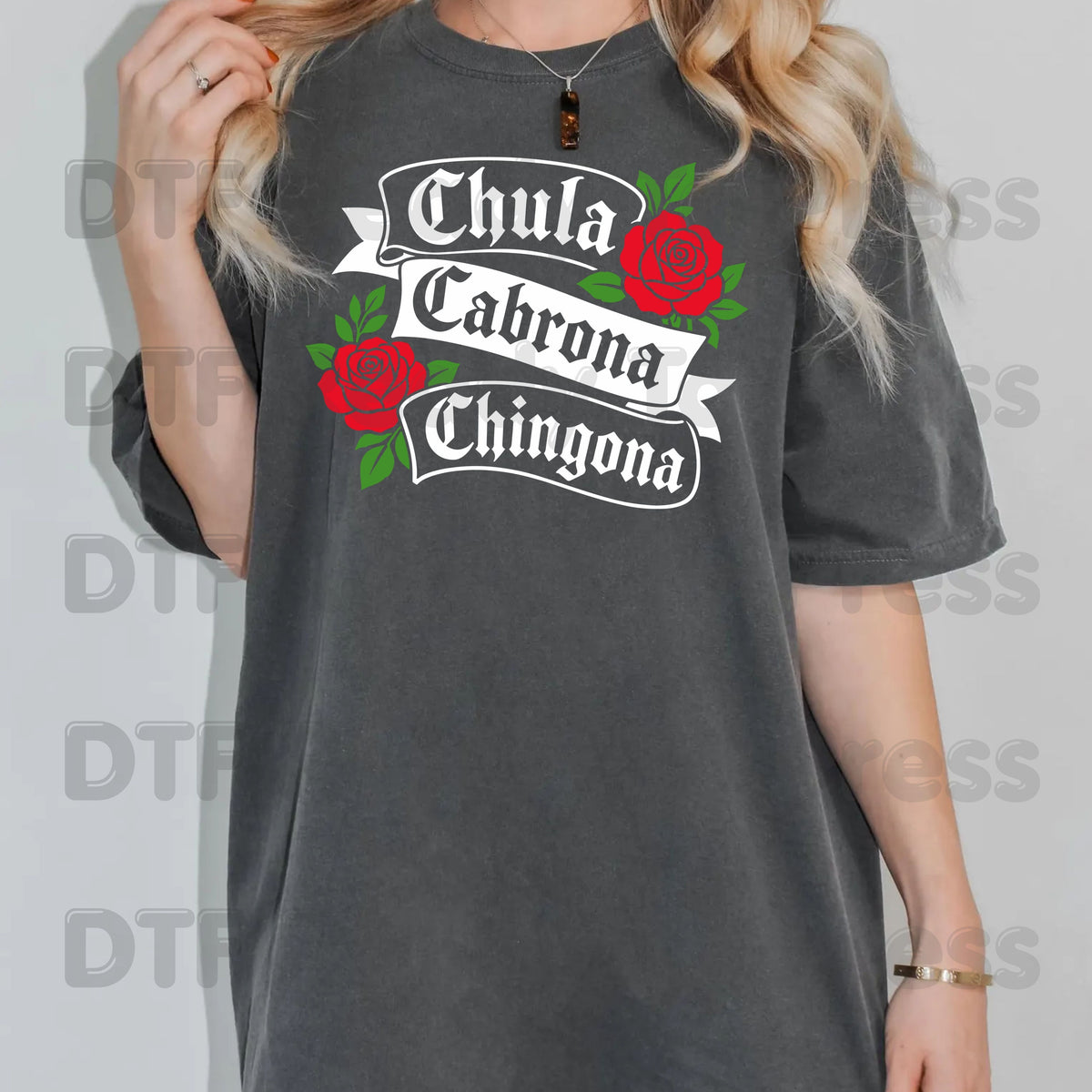 Chingona Rose DTF Transfers, Latina Power Red Rose Chicana Old English Font Ready to Press