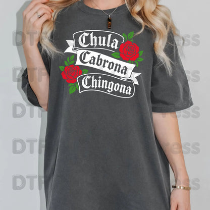 Chingona Rose DTF Transfers, Latina Power Red Rose Chicana Old English Font Ready to Press