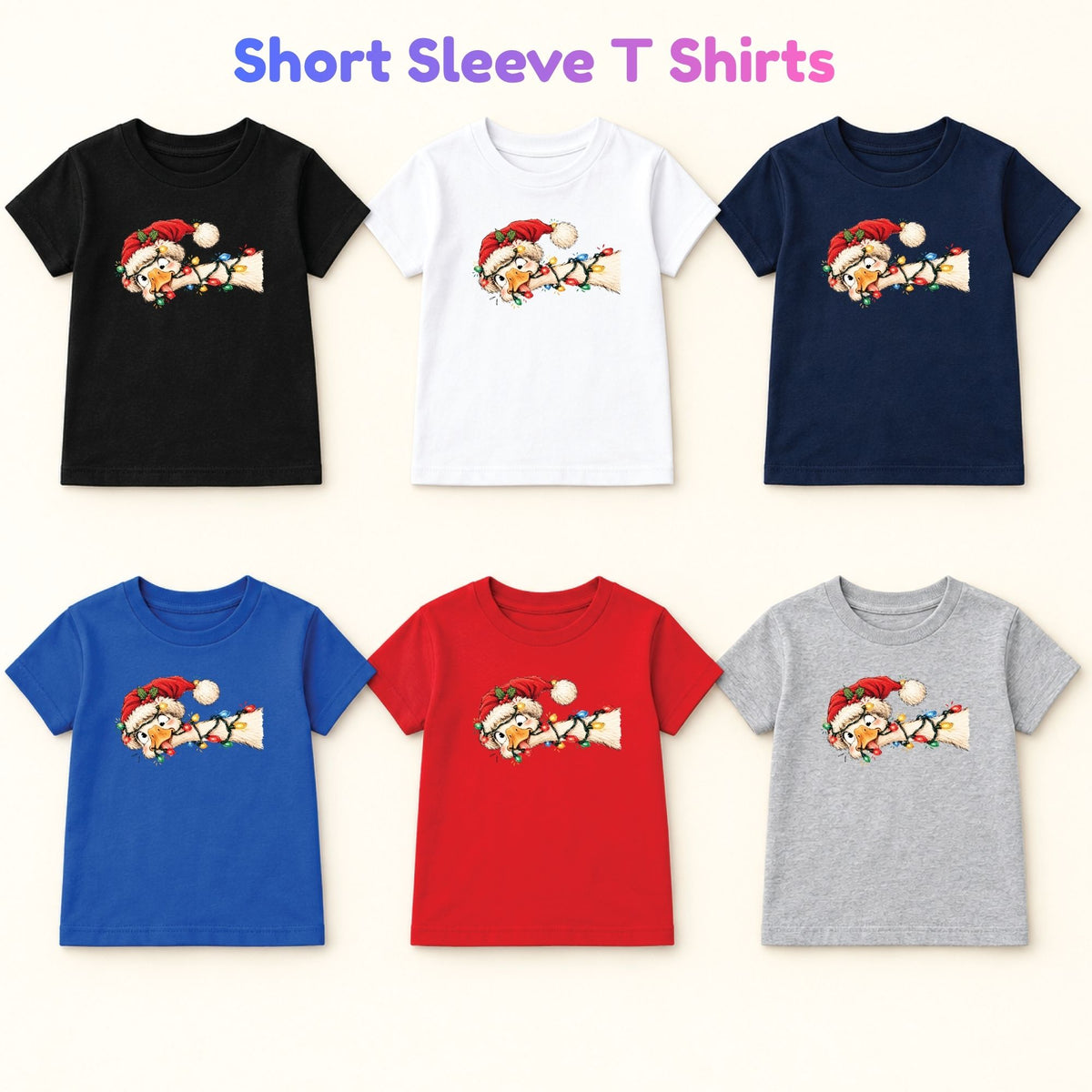 Funny Christmas Goose T-Shirt, Tangled Holiday Lights and Santa Hat Graphic Tee