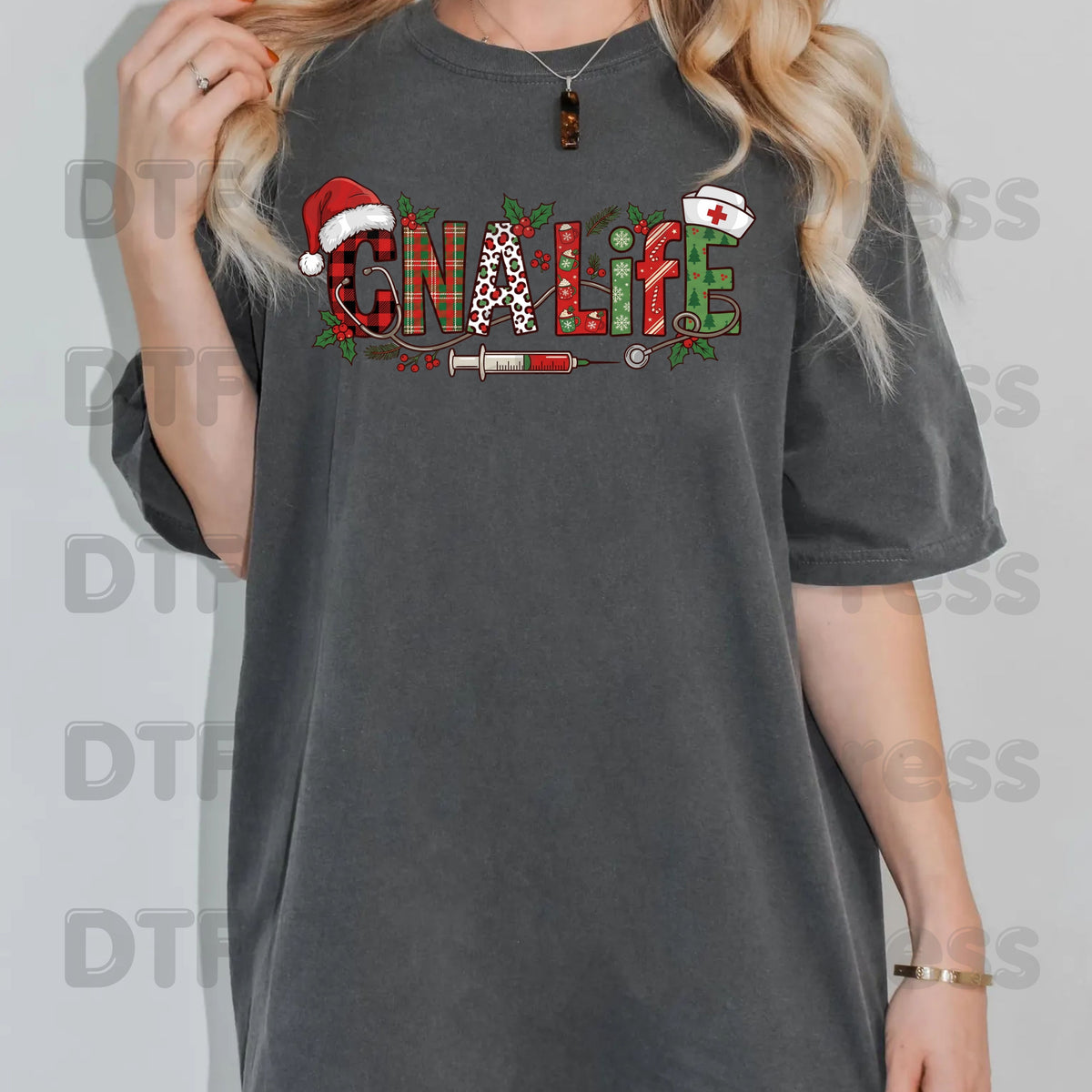 Christmas CNA Life Leopard Plaid DTF Transfers, Medical Nursing Syringe Holiday Ready to Press