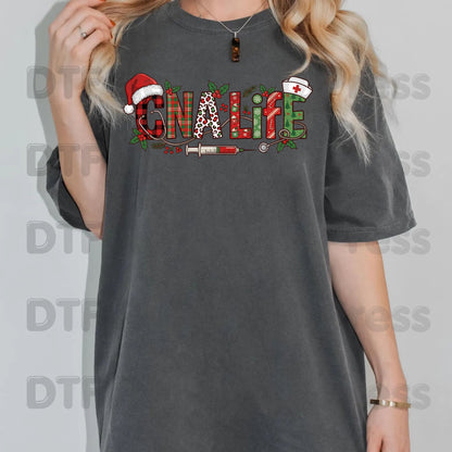 Christmas CNA Life Leopard Plaid DTF Transfers, Medical Nursing Syringe Holiday Ready to Press