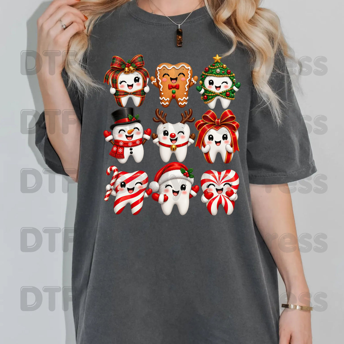 Christmas Dental DTF Transfers, Cute Gingerbread Teeth Dentist Holiday Characters Ready to Press