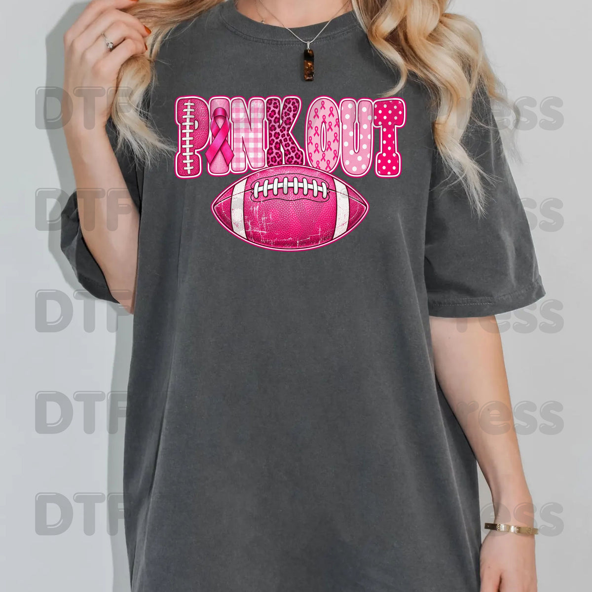 Pink Out DTF Transfers, Breast Cancer Awareness Football Pink Ribbon Leopard Print Ready to Press