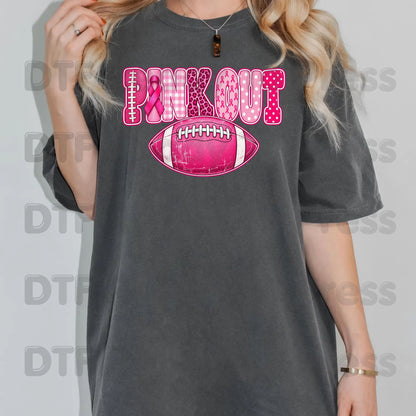 Pink Out DTF Transfers, Breast Cancer Awareness Football Pink Ribbon Leopard Print Ready to Press
