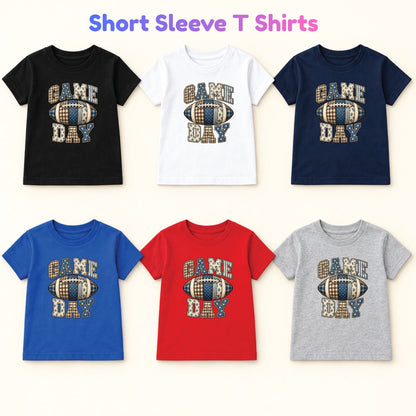 Game Day Football T-Shirt, Blue Plaid Patchwork Tee for Toddler and Kids