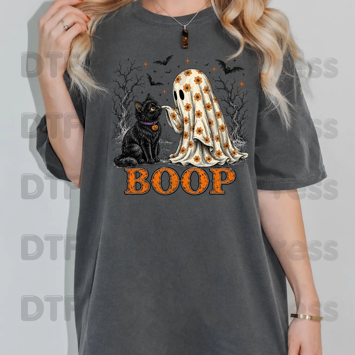 Halloween Ghost Boop DTF Transfers, Black Cat Ghost Spooky Season Ready to Press