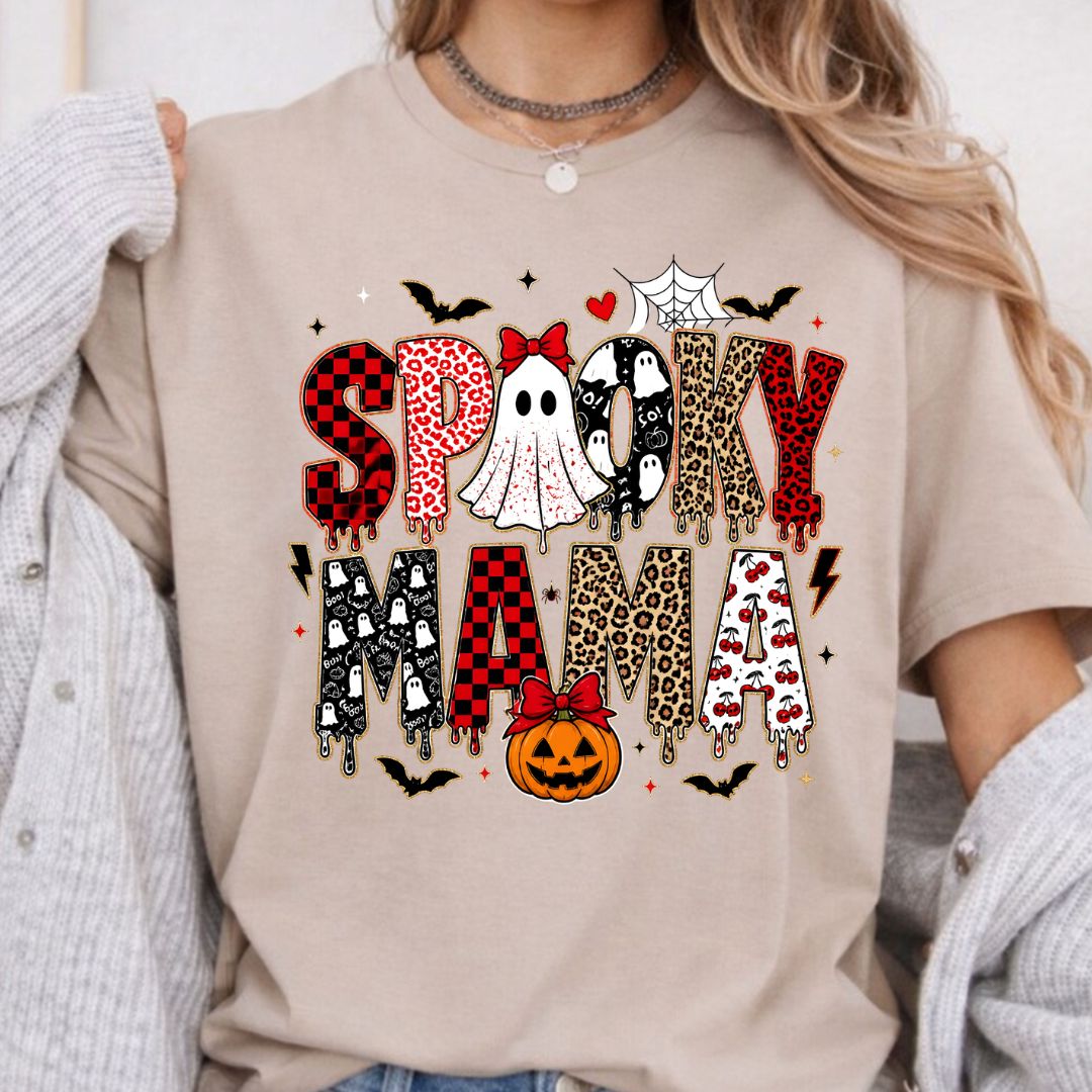 Halloween Mama Sweatshirt Spooky Mom T Shirts Fall Season Ghost Tees