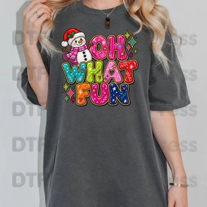 Cute Snowman Christmas DTF Transfers, Oh What Fun Retro Colorful Holiday Ready to Press