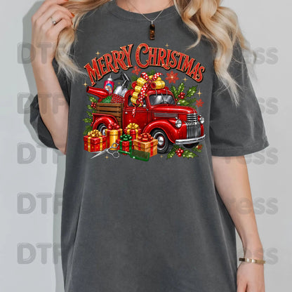 Merry Christmas Red Truck DTF Transfers, Holiday Hair Stylist Salon Presents Graphic Ready to Press