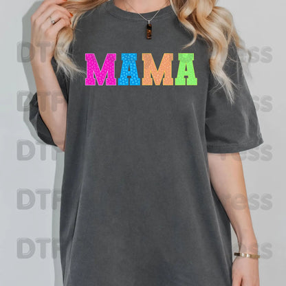 Mama DTF Transfers, Leopard Print Colorful Cheetah Varsity Letter Mama Ready to Press
