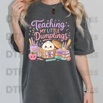 Teaching My Little Dumplings DTF Transfers, Cute Pastel Kawaii Teacher School Life Ready to Press
