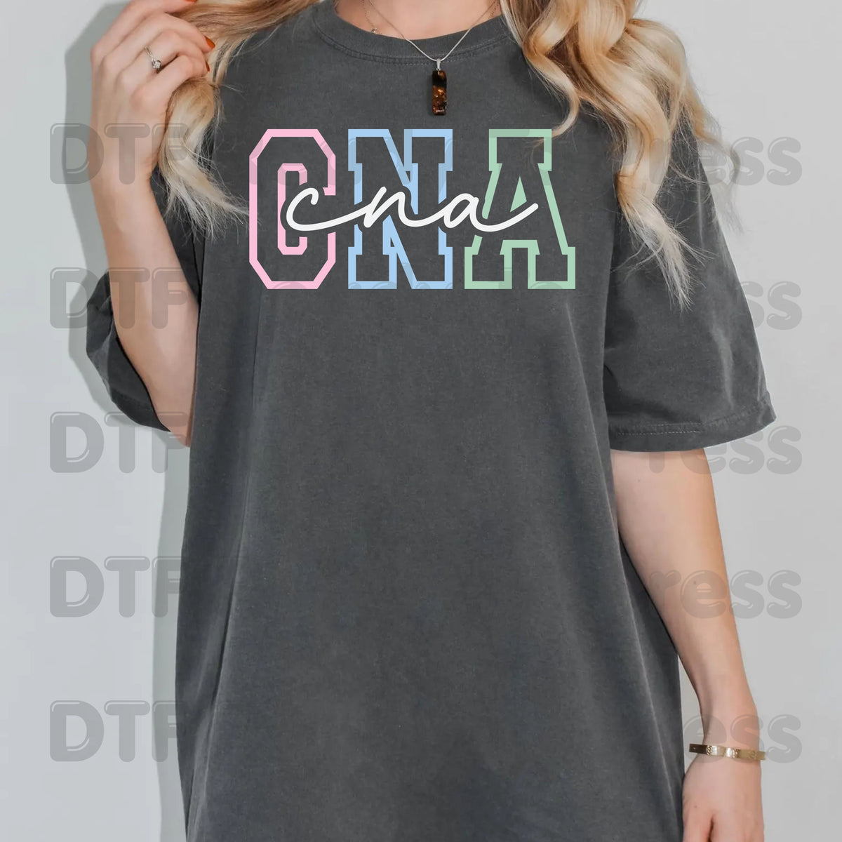 CNA Pastel Varsity DTF Transfers, Certified Nursing Assistant Medical Block Script Ready to Press