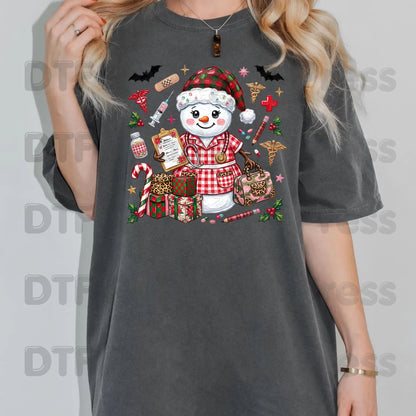 Christmas Nurse Snowman DTF Transfers, Medical Holiday Stethoscope Graphic Ready to Press