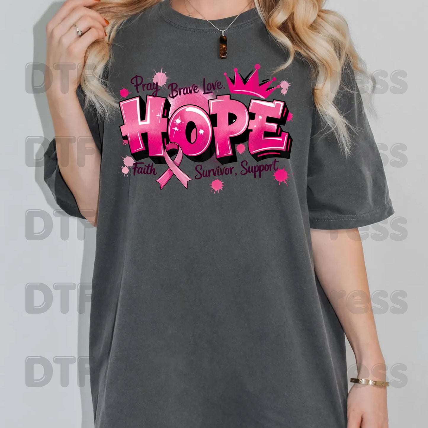 Breast Cancer Hope DTF Transfers, Pink Ribbon Survivor Awareness Support Ready to Press