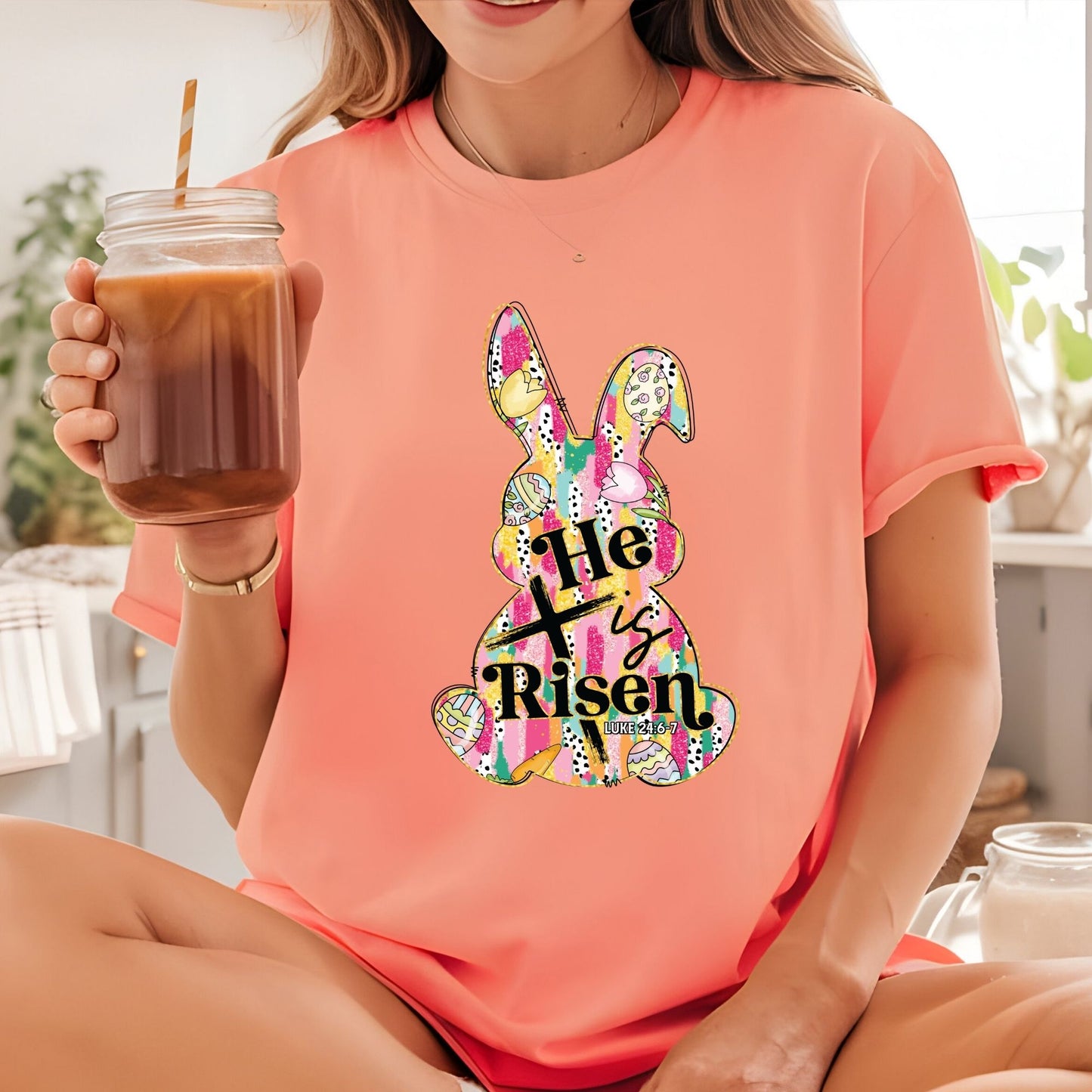 He is Risen Easter Bunny DTF Transfer ready to Press Faith Based Apparel Heat Transfer for Shirts Christian Character UV Sticker Prints