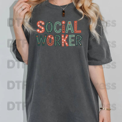 Christmas Social Worker DTF Transfers, Community Snowflake Botanical Holiday Ready to Press