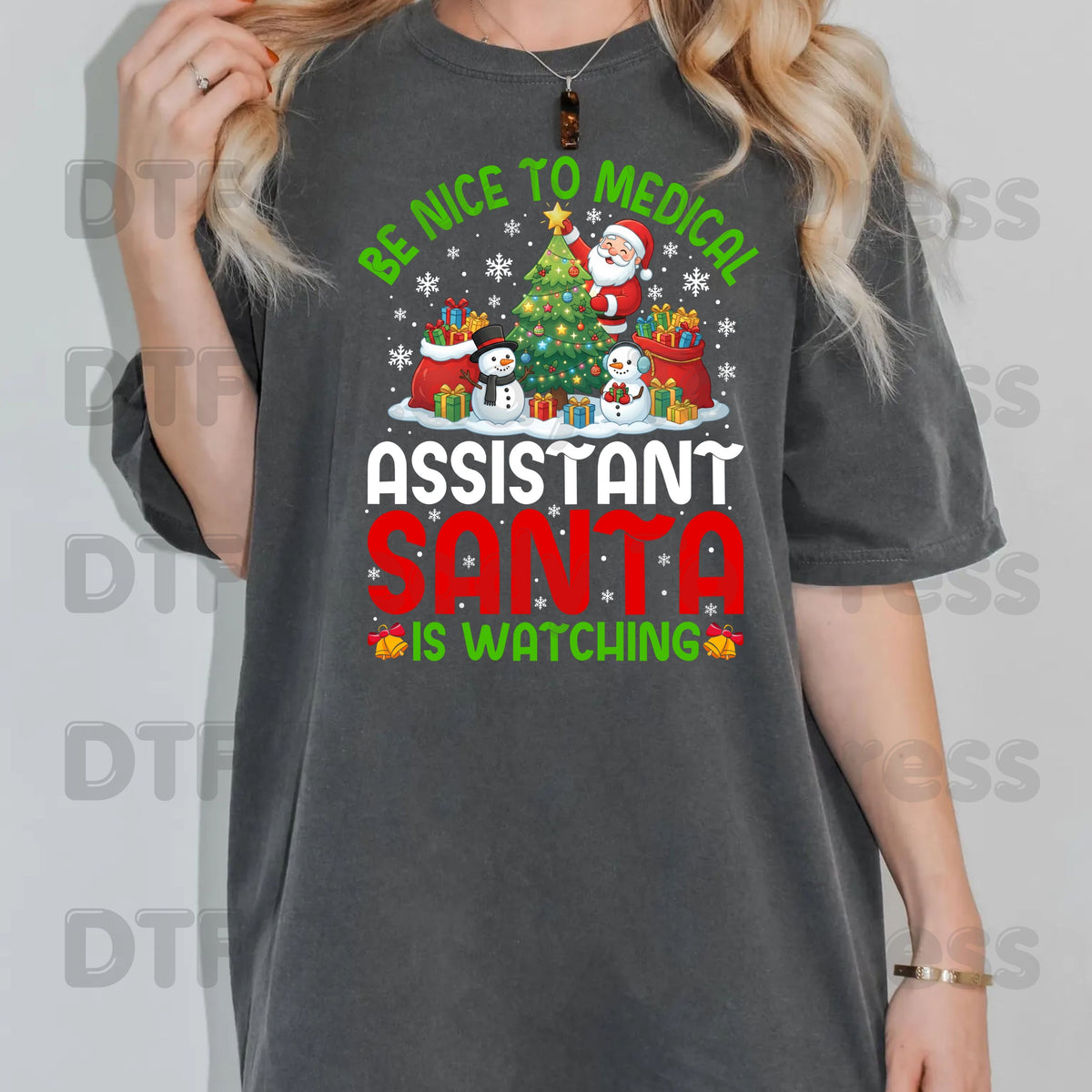 Be Nice to Medical Santa Is Watching DTF Transfers, Funny Christmas Nurse Holiday Tree Ready to Press