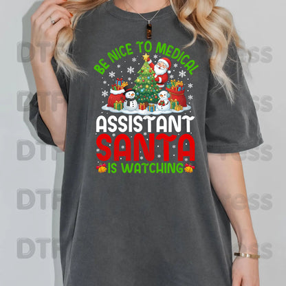 Be Nice to Medical Santa Is Watching DTF Transfers, Funny Christmas Nurse Holiday Tree Ready to Press