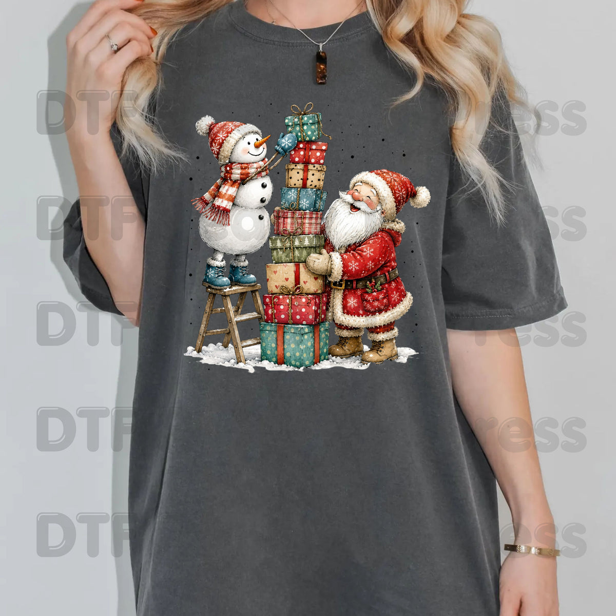 Christmas Santa Snowman DTF Transfers, Stacking Gifts Cute Holiday Ready to Press