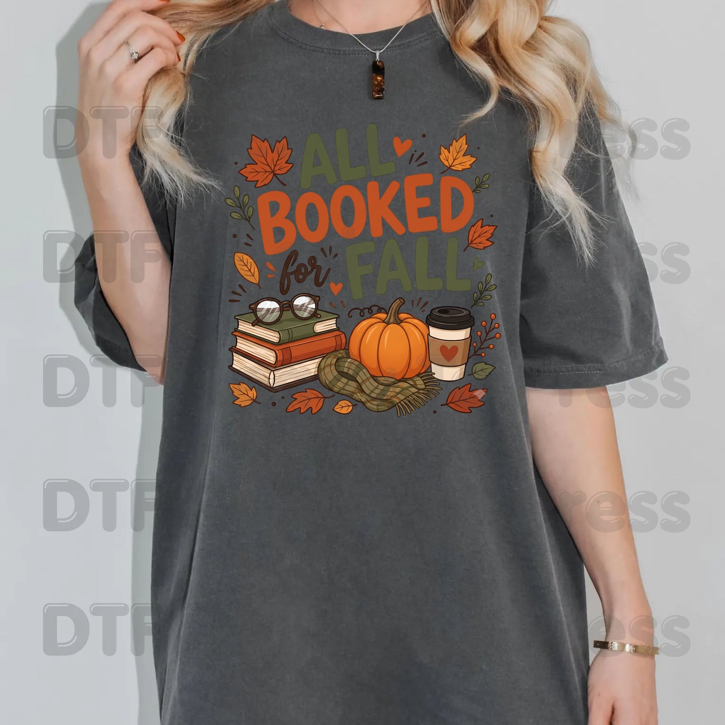 Fall DTF Transfer Ready to Press All Booked for Fall Cozy Reading Design Pumpkin and Coffee Graphics Heat Transfer for Shirts Autumn Vibes