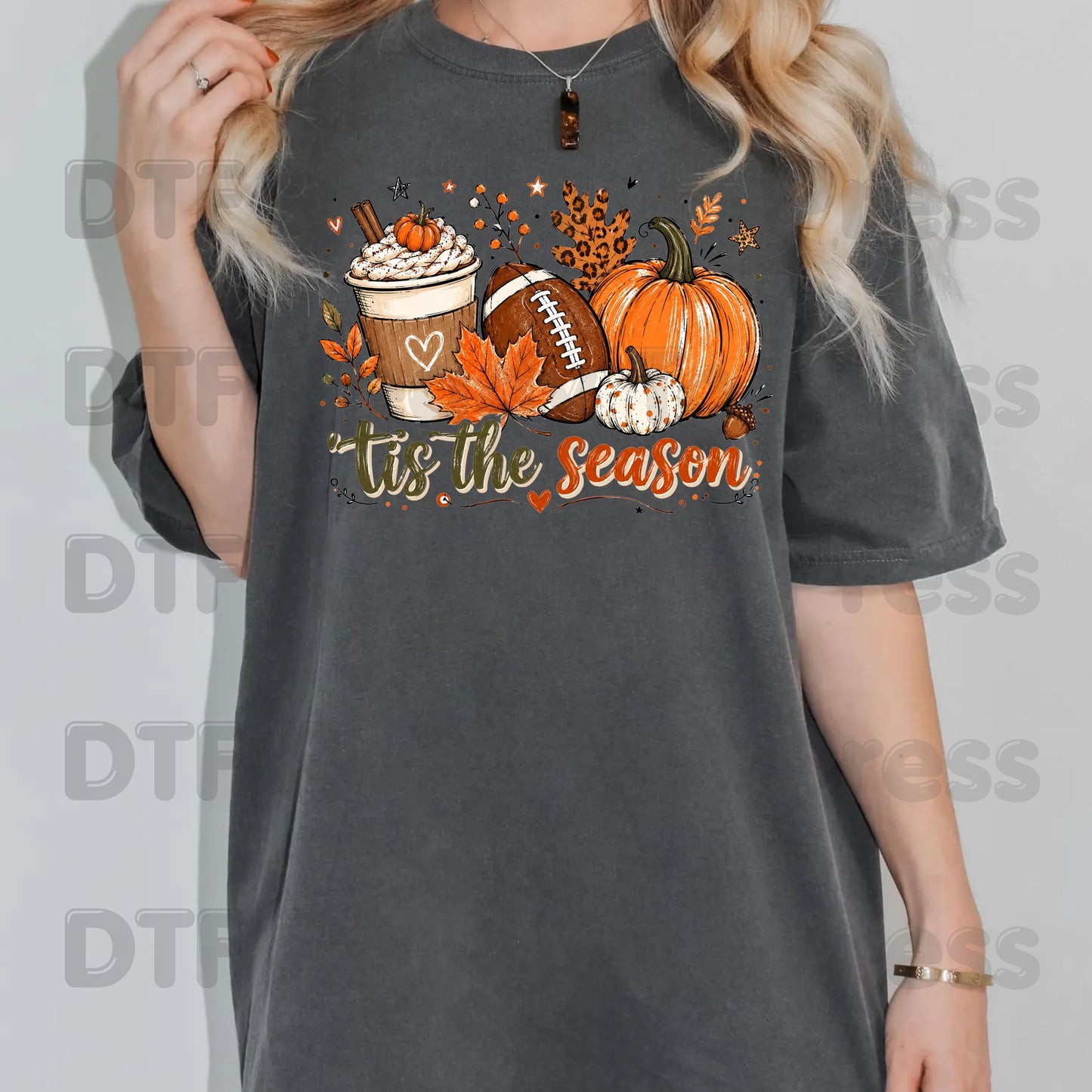 Tis the Season Football DTF Transfers, Fall Pumpkin Spice Coffee Thanksgiving Ready to Press